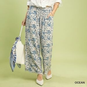 Floral Blue Wide-Leg Pants